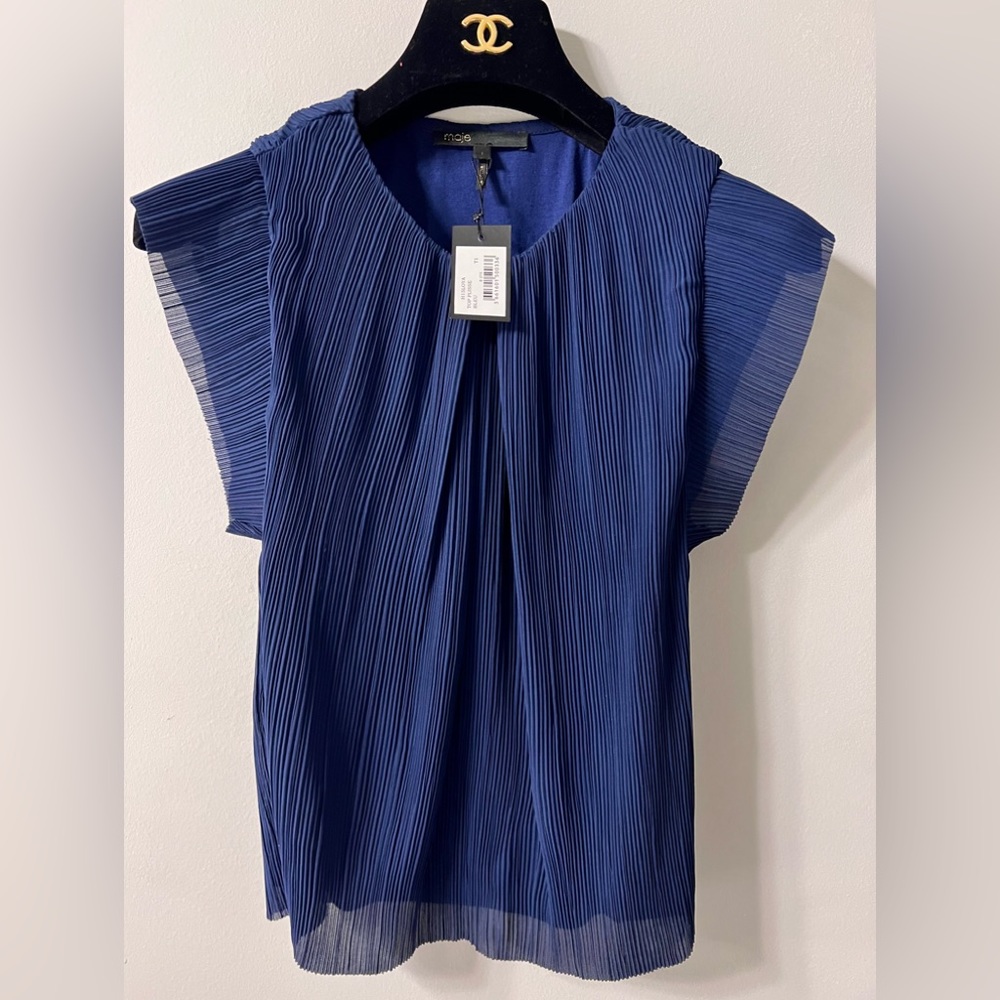 Maje H15Loya Plisse Bleu Top